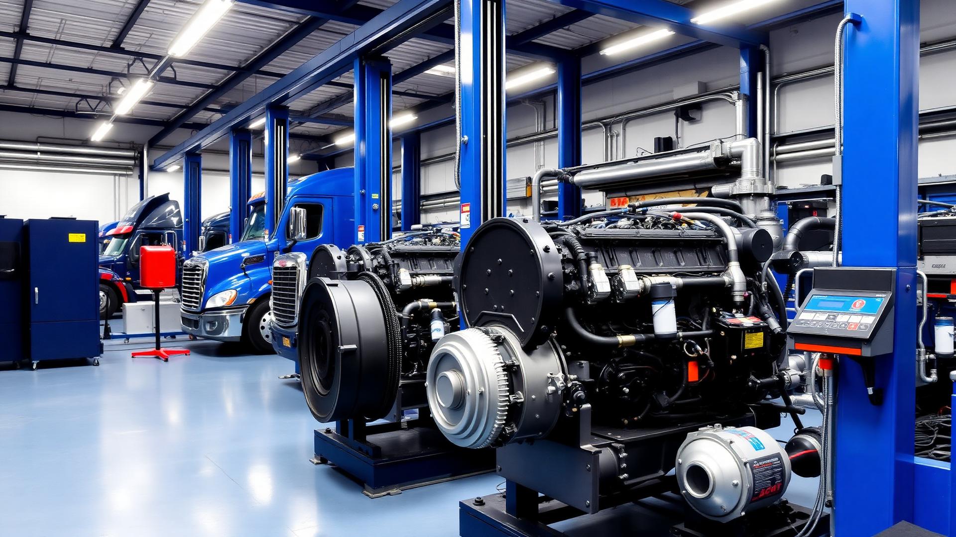 Heavy duty diesel engine being serviced